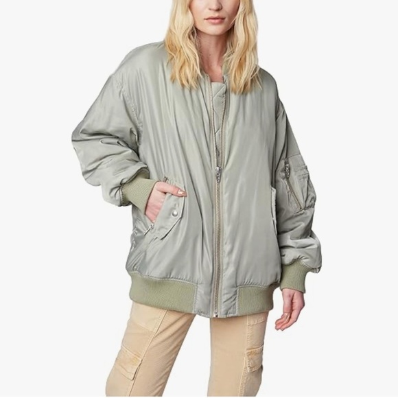 BLANKNYC Women’s Oversized Long Nylon Bomber Jacket Sage Green‎ Size Medium - Picture 1 of 16
